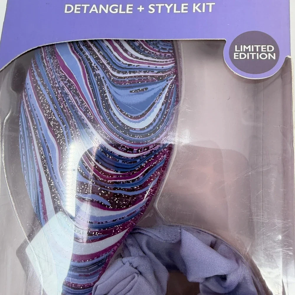 Wet Brush Swirl Style Detangle Kit Purple Marble Brush and Coil Scrunchie NEW